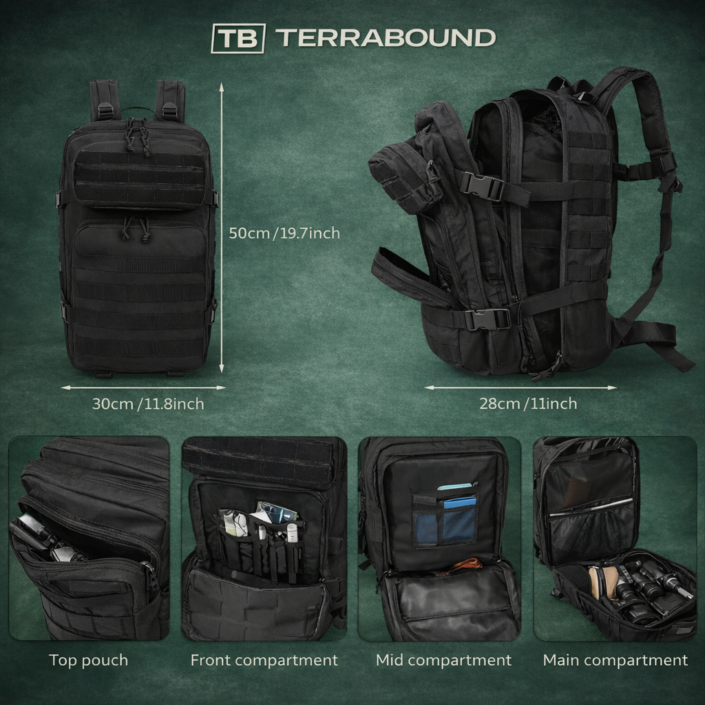 45L Hiking Backpack - Spacious MOLLE Rucksack for Camping, Trekking and Multi-Day Outdoor Use