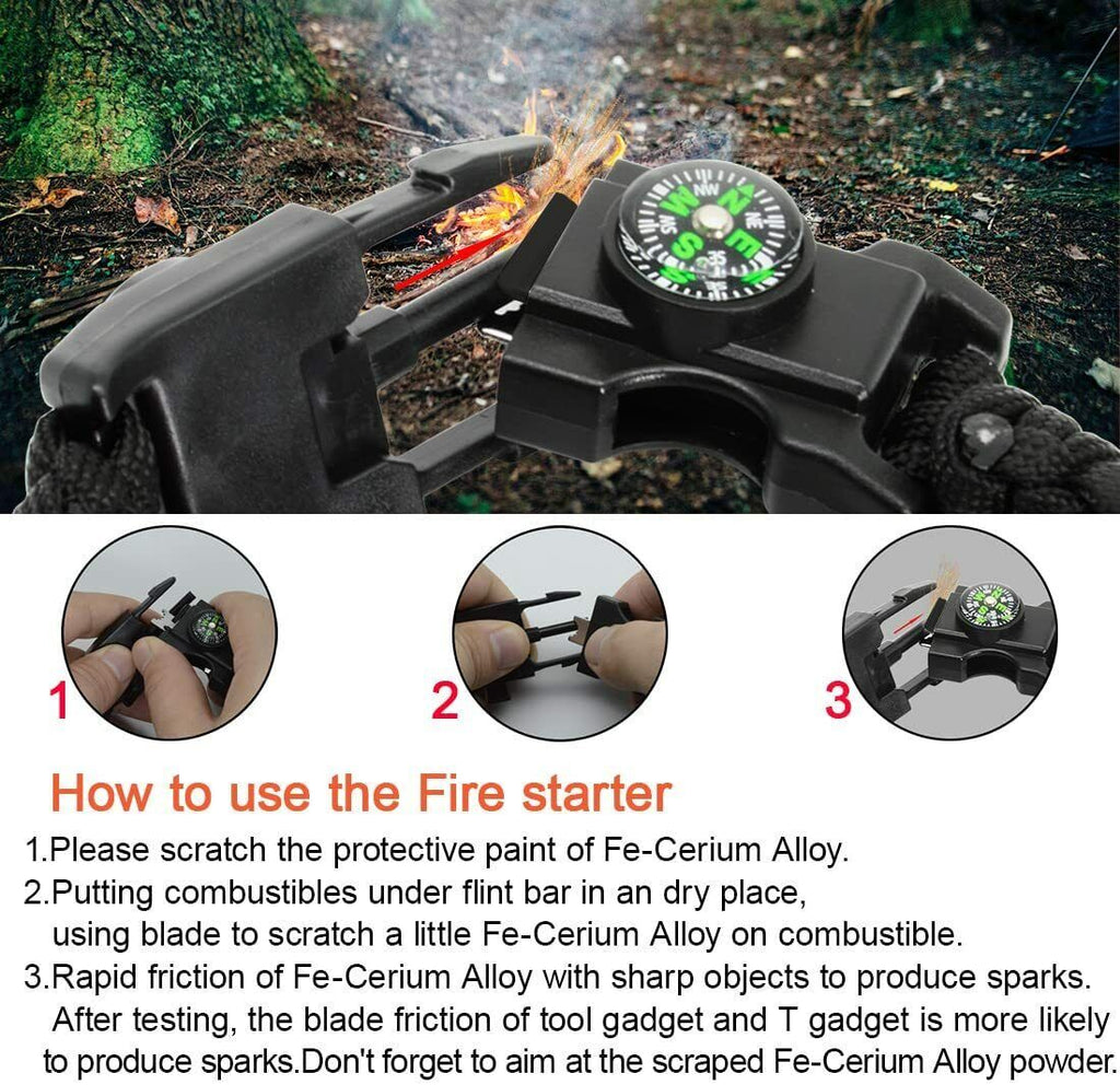 20-in-1 Survival Paracord Bracelet – Fire Starter, Compass, Whistle, Thermometer & Multi-Tool