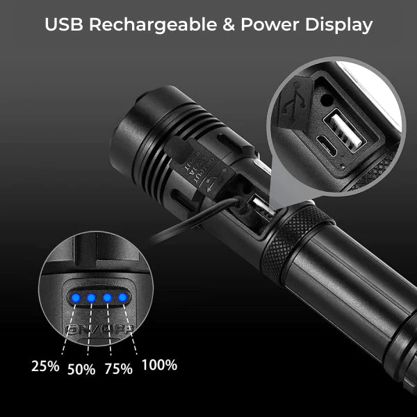Tactical Flashlight- Super Bright LED with Rechargeable Battery