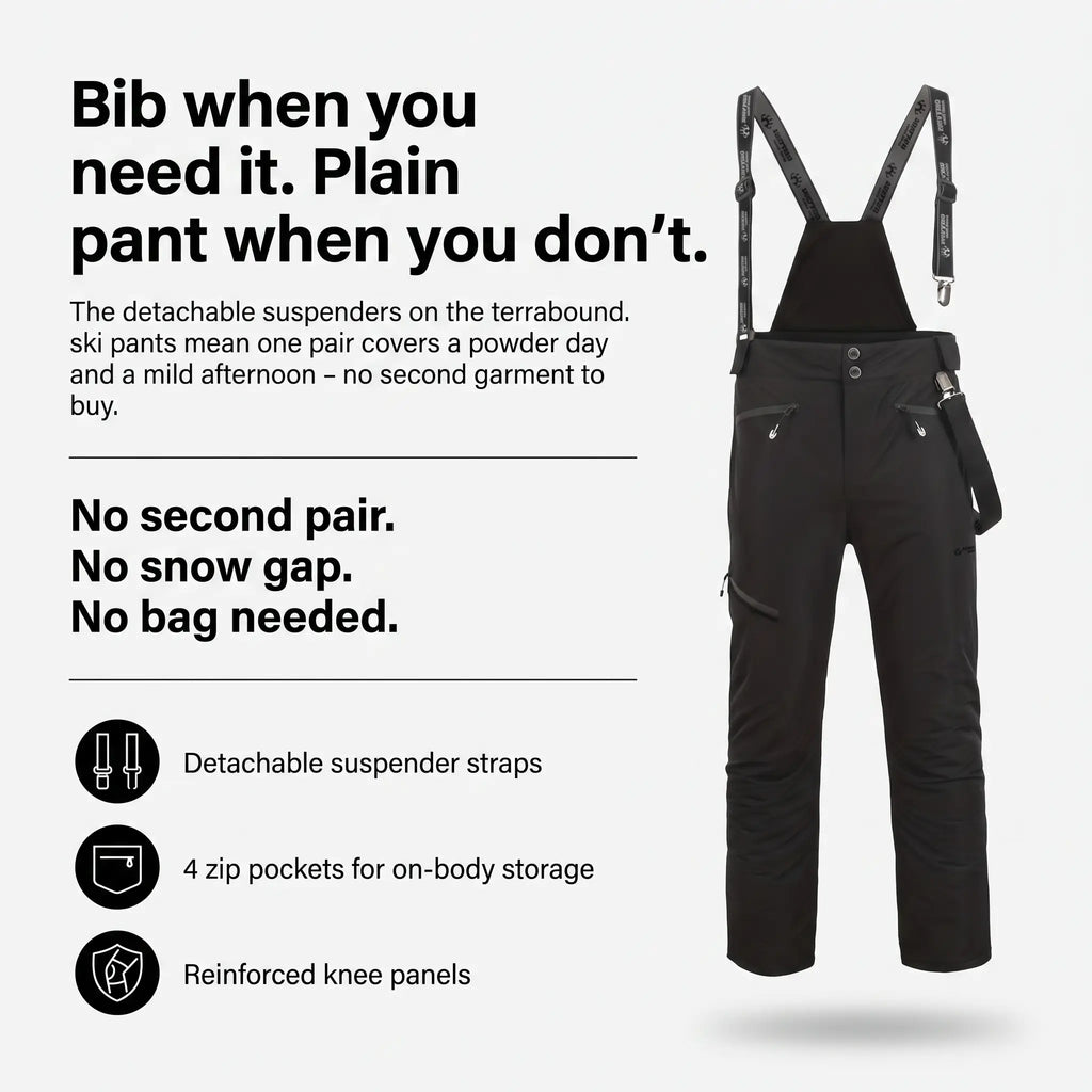 Men's Ski Trousers - Detachable Bib - Insulated Windproof Snowsports