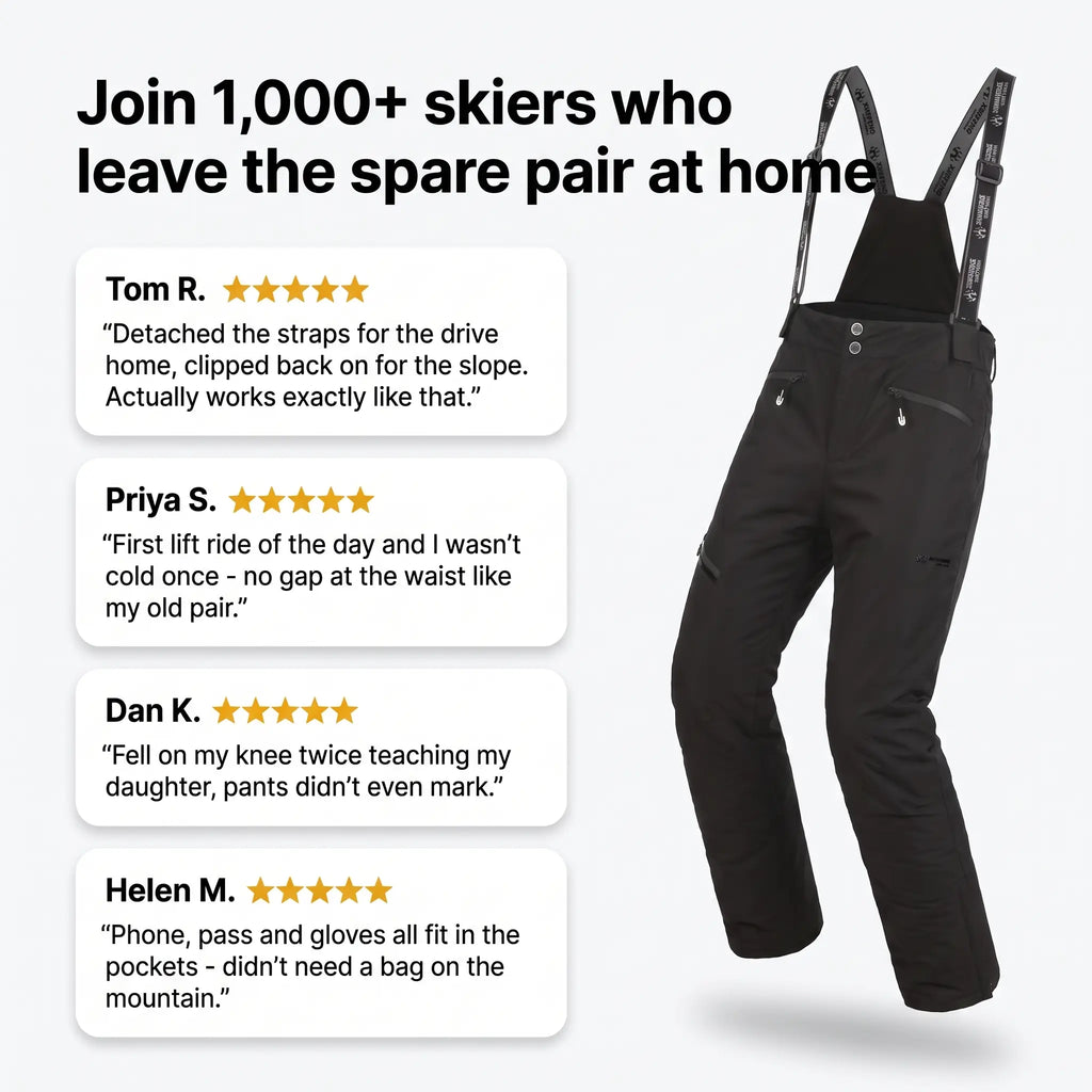 Men's Ski Trousers - Detachable Bib - Insulated Windproof Snowsports