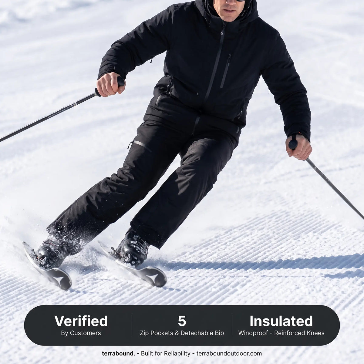 Men's Ski Trousers - Detachable Bib - Insulated Windproof Snowsports