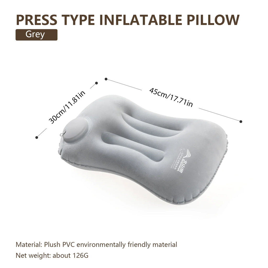 Inflatable Camping Pillow with Built-In Pump – Ultralight Backpacking Travel Pillow for Neck & Lumbar Support