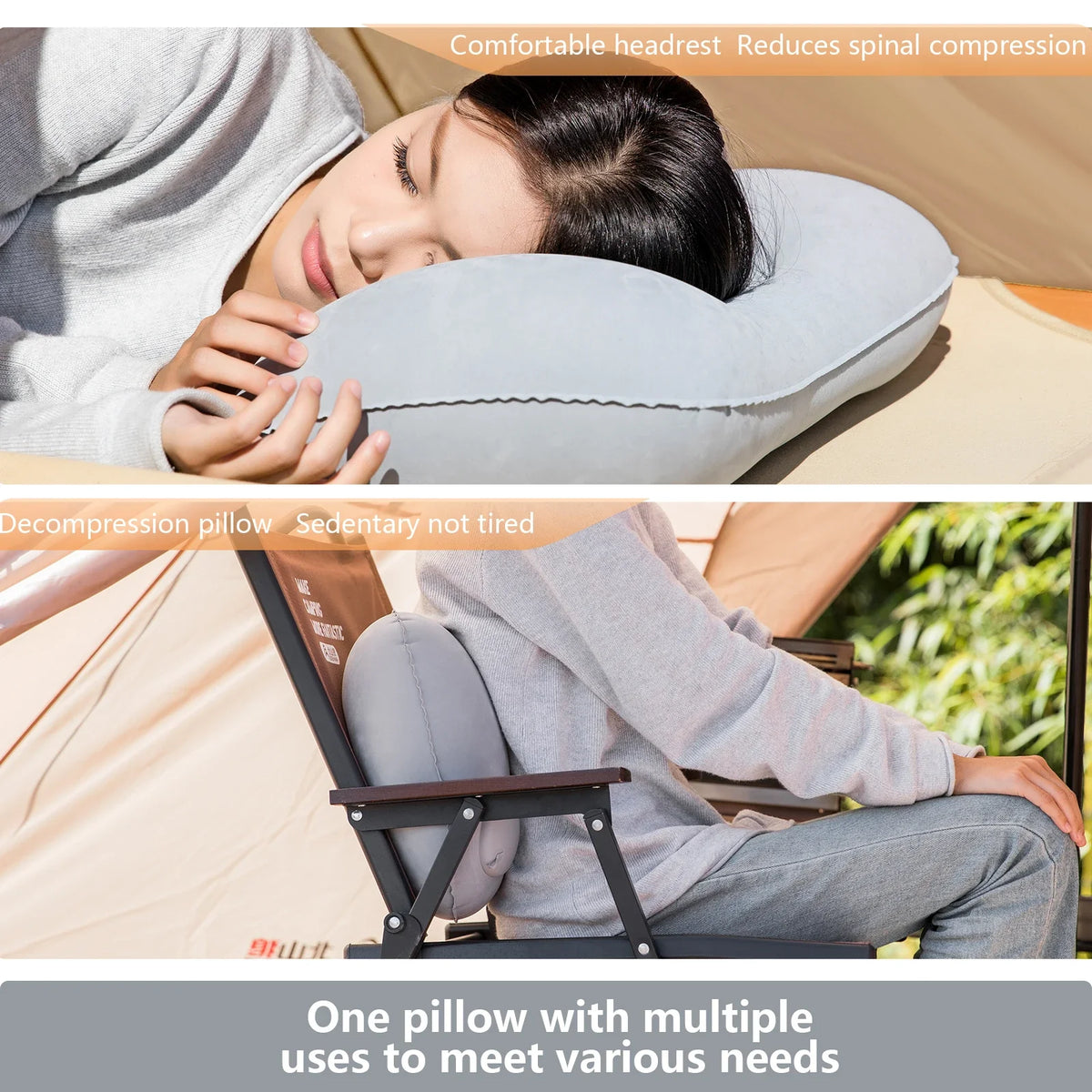 Inflatable Camping Pillow with Built-In Pump – Ultralight Backpacking Travel Pillow for Neck & Lumbar Support