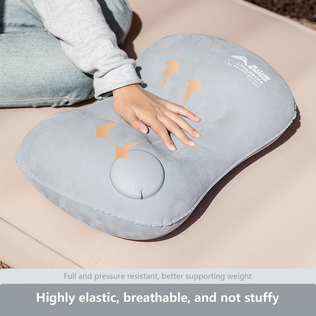 Inflatable Camping Pillow with Built-In Pump – Ultralight Backpacking Travel Pillow for Neck & Lumbar Support
