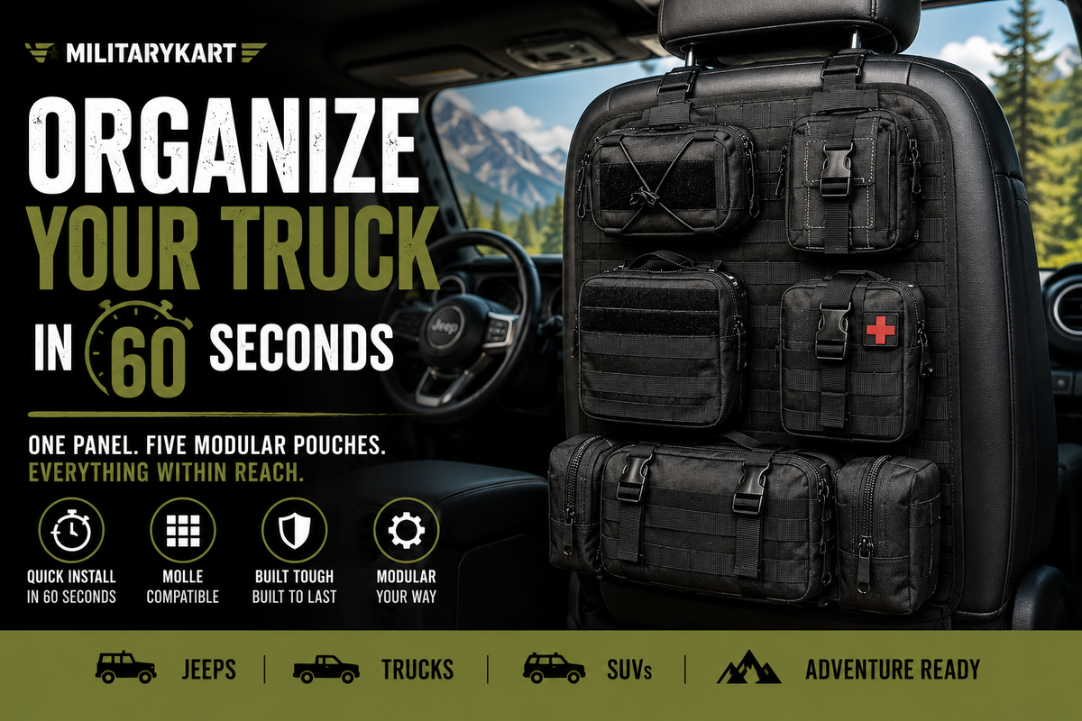 Tactical Back Seat Molle Organizer with 5 Detachable Molle Pouches