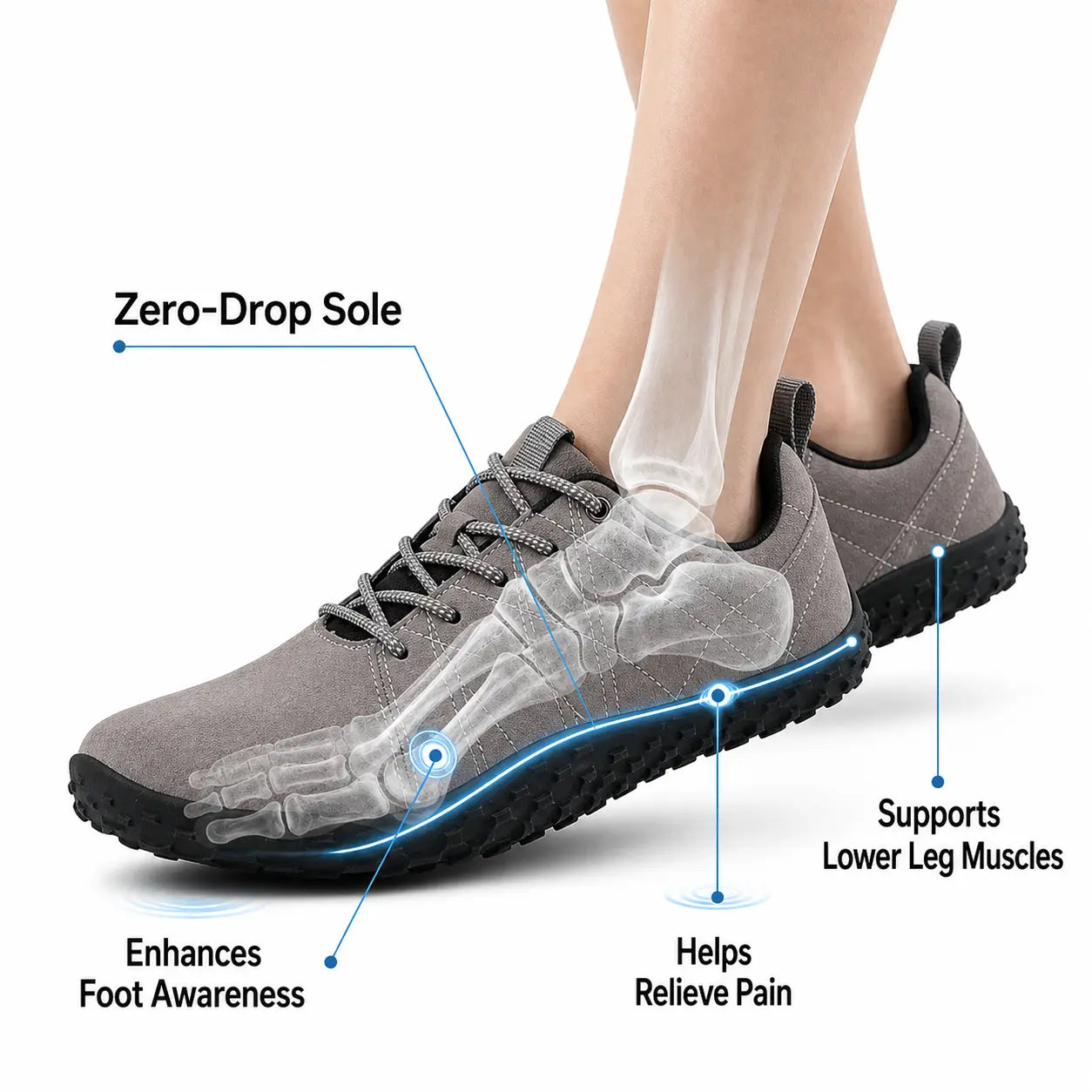 Comfort Suede Barefoot Hiking Trainers | Wide Toe Box Walking Shoes - Unisex