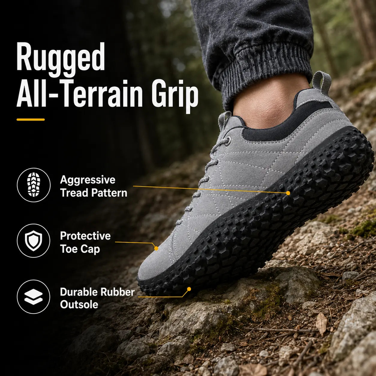 Comfort Suede Barefoot Hiking Trainers | Wide Toe Box Walking Shoes - Unisex