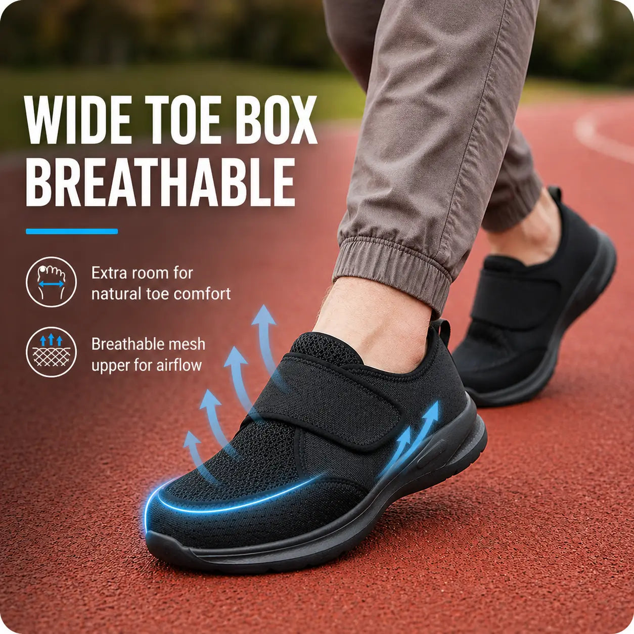 Wide Fit Comfort Walking Shoes for Wider feet with Adjustable Strap