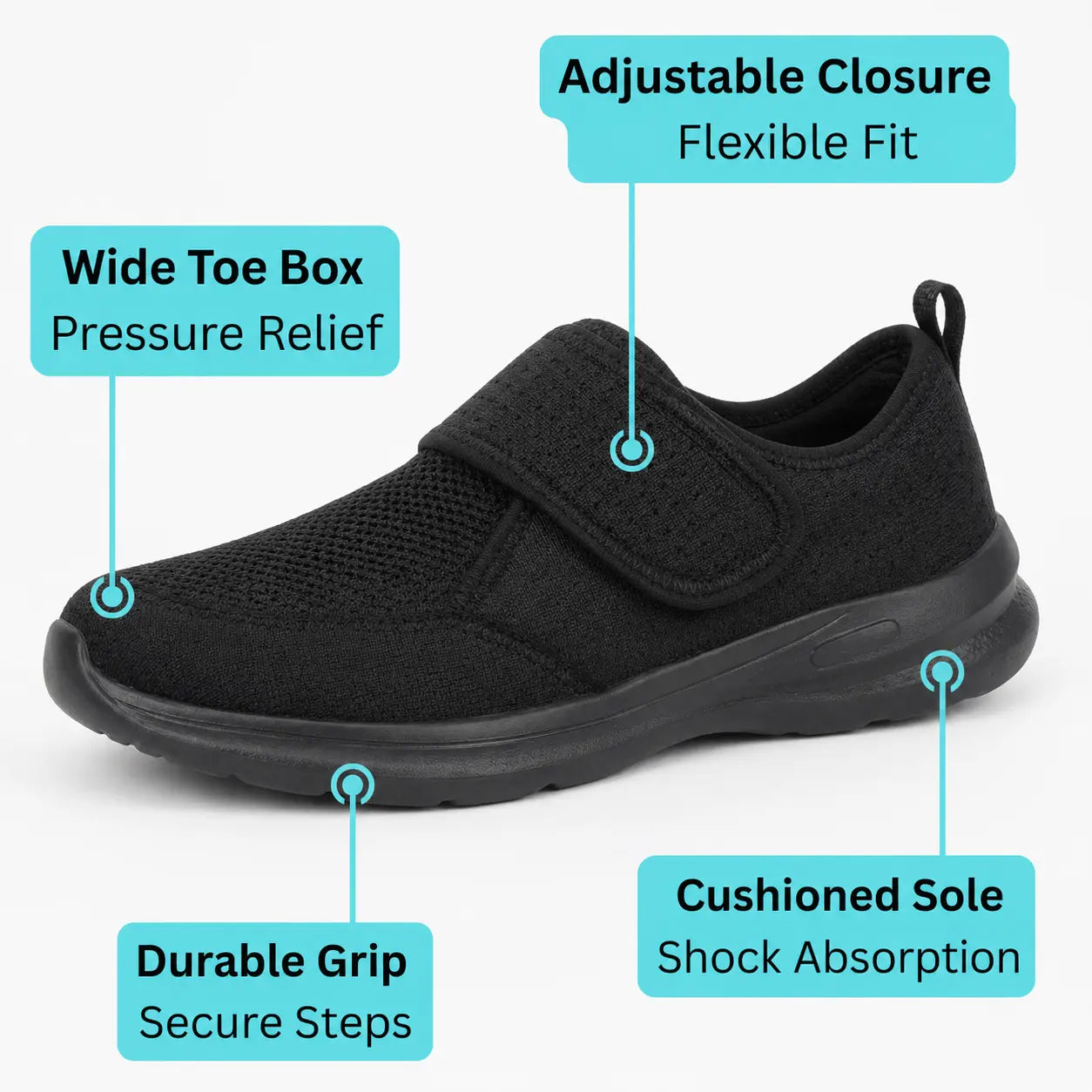 Wide Fit Comfort Walking Shoes for Wider feet with Adjustable Strap