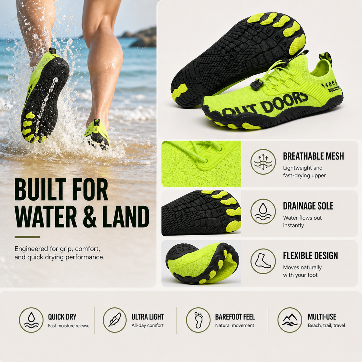 Barefoot Outdoor Shoes - Lightweight Quick-Dry Trainers