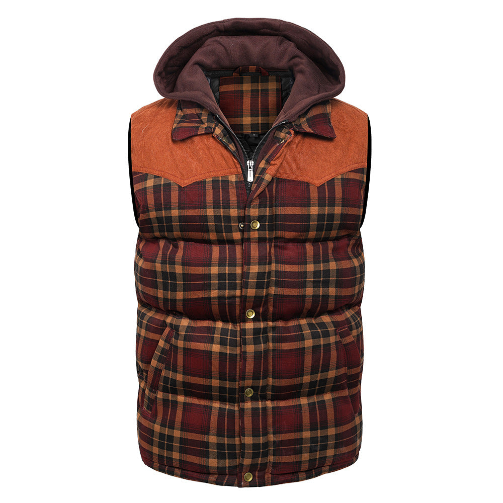 Men's Gilet - Tartan Check - Hooded Insulated Body Warmer