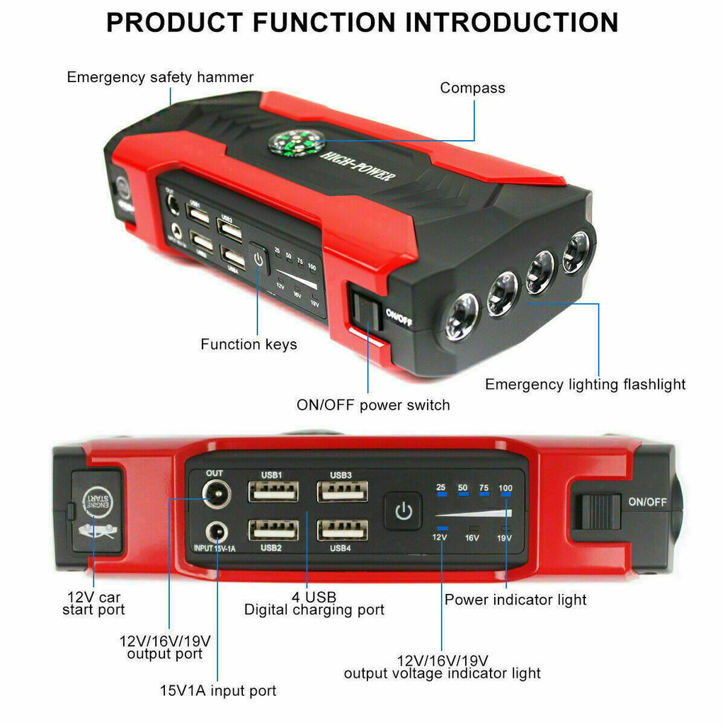 Portable Car Jump Starter with Power Bank & Emergency Flashlight – 1200A Peak Booster Pack