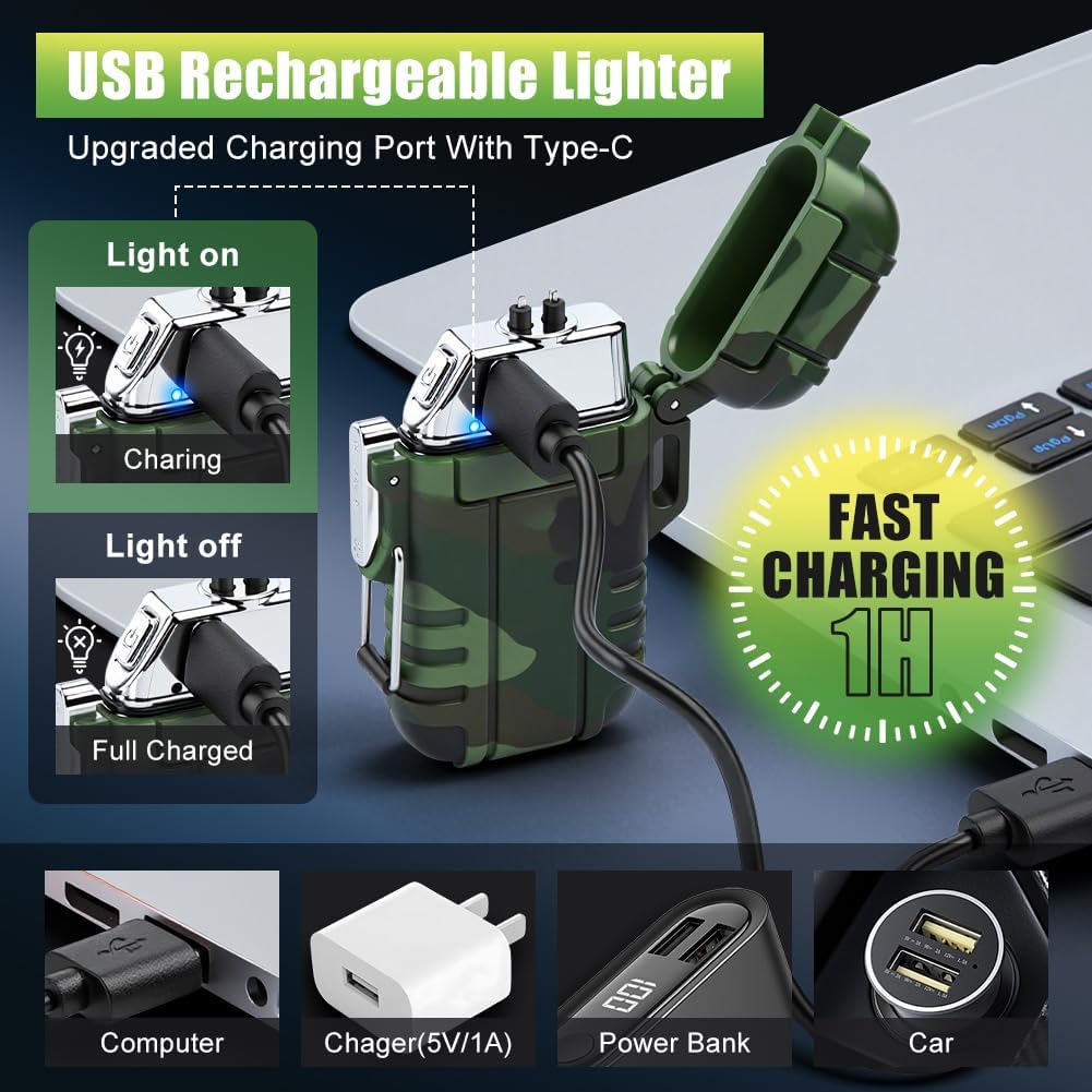 Rechargeable Electric Plasma Lighter - Waterproof Windproof Flameless Fire Starter