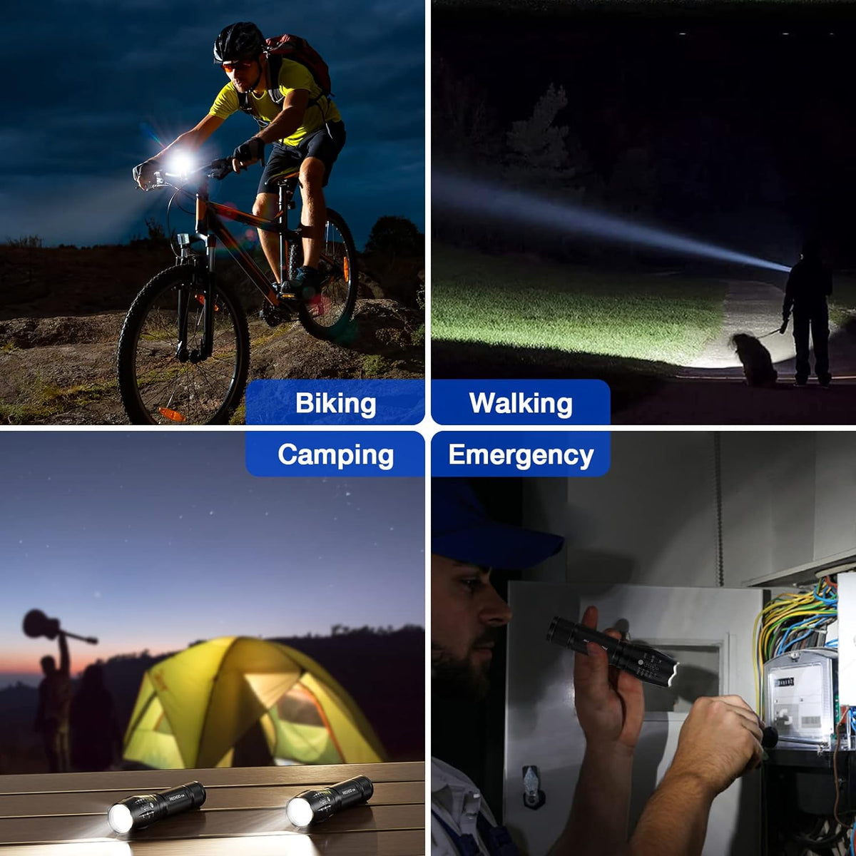 2 Pack LED Flashlights – High Lumen, 5 Modes, Zoomable, Waterproof Tactical Torch