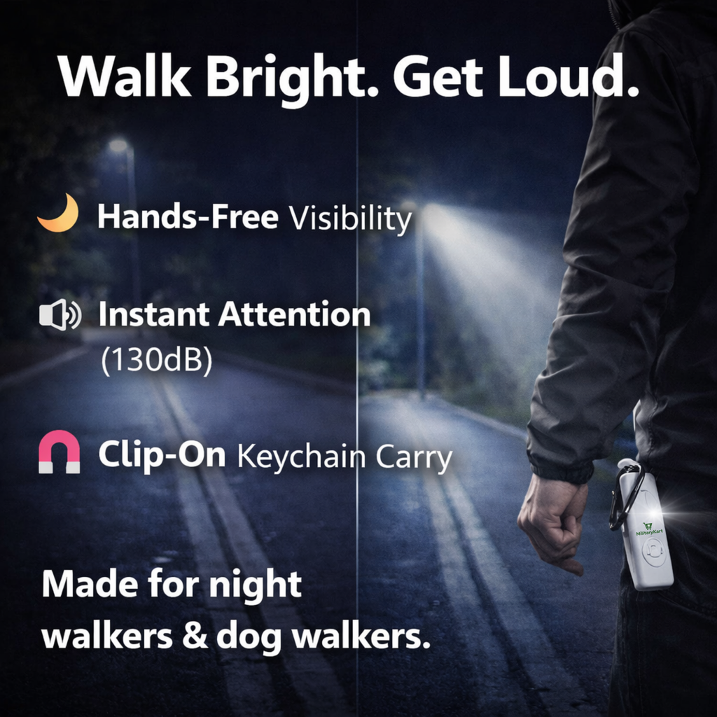 Personal Safety Kit – 130dB Alarm Keychain + 230° USB-C Headlamp (Motion Sensor, IPX4) – Night Walking Safety