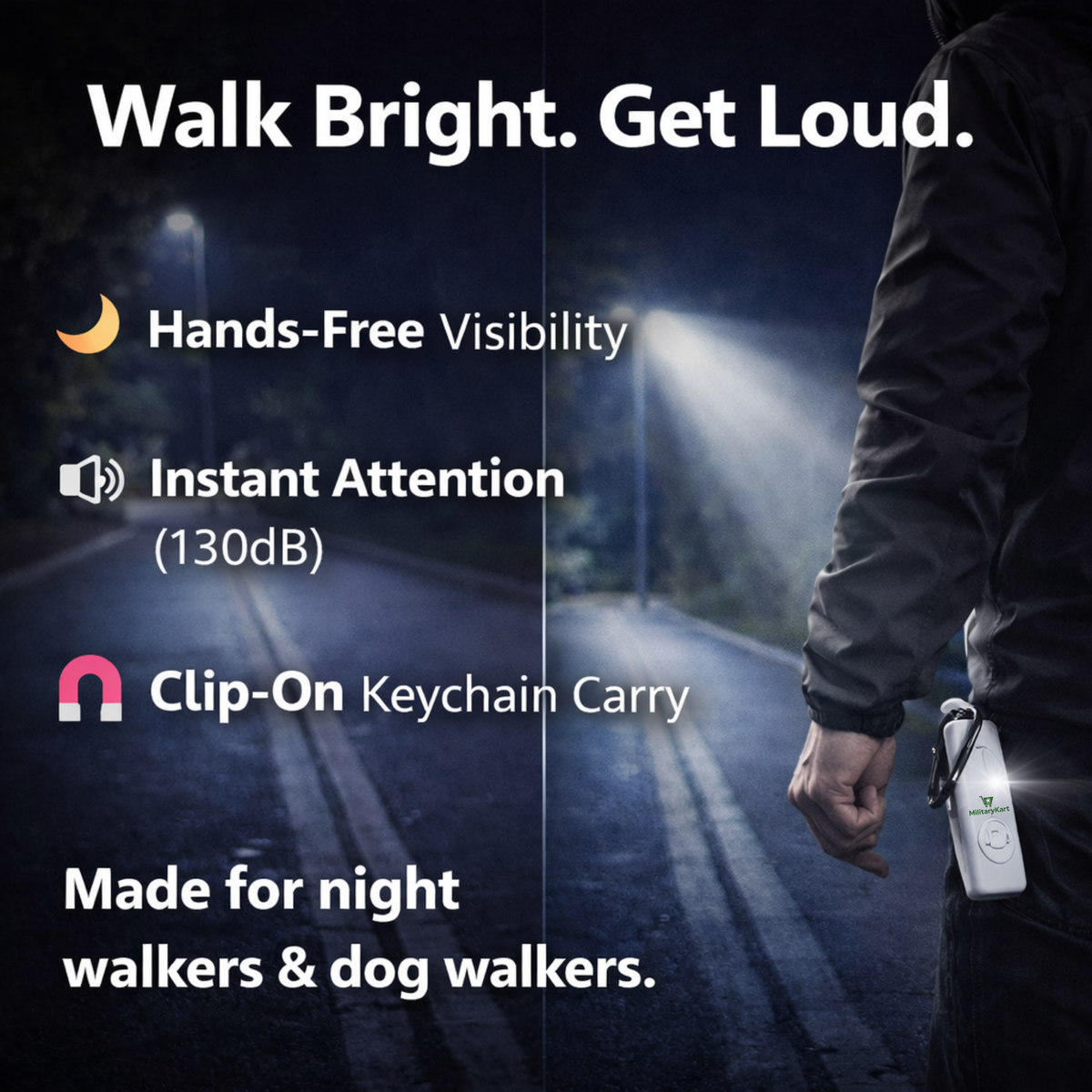 Personal Safety Kit – 130dB Alarm Keychain + 230° USB-C Headlamp (Motion Sensor, IPX4) – Night Walking Safety