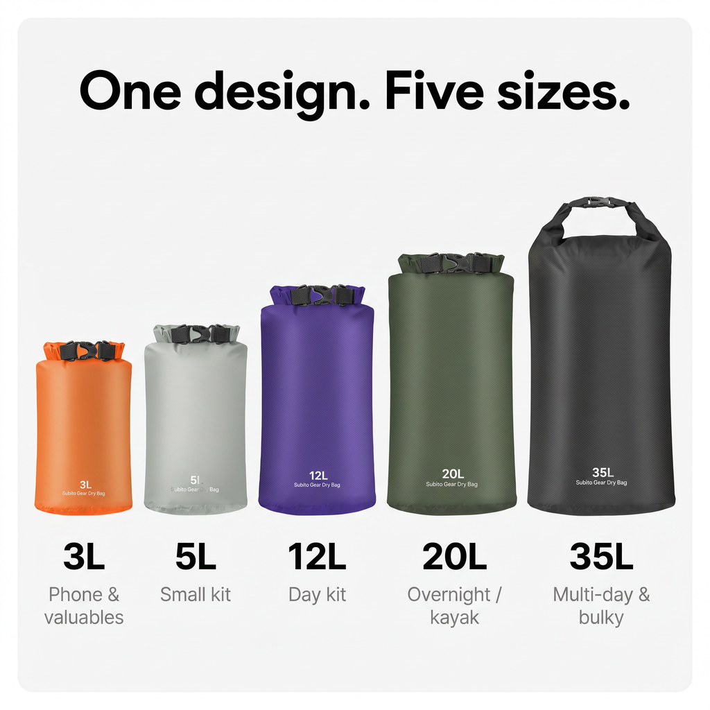 Waterproof Dry Bag Set - Roll-Top Dry Sacks for Kayaking & Camping