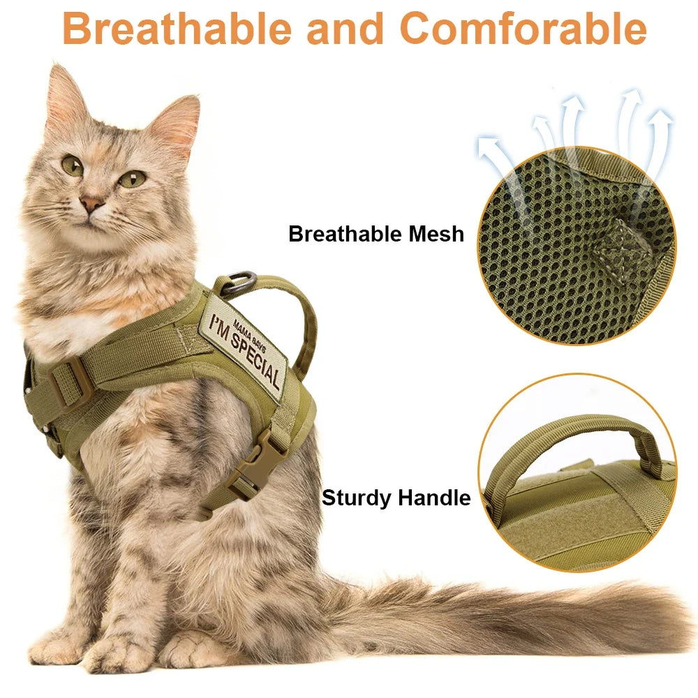 Cat Harness Vest – Tactical, Comfortable, Secure & Adventure-Ready with D-Ring Leash Clip