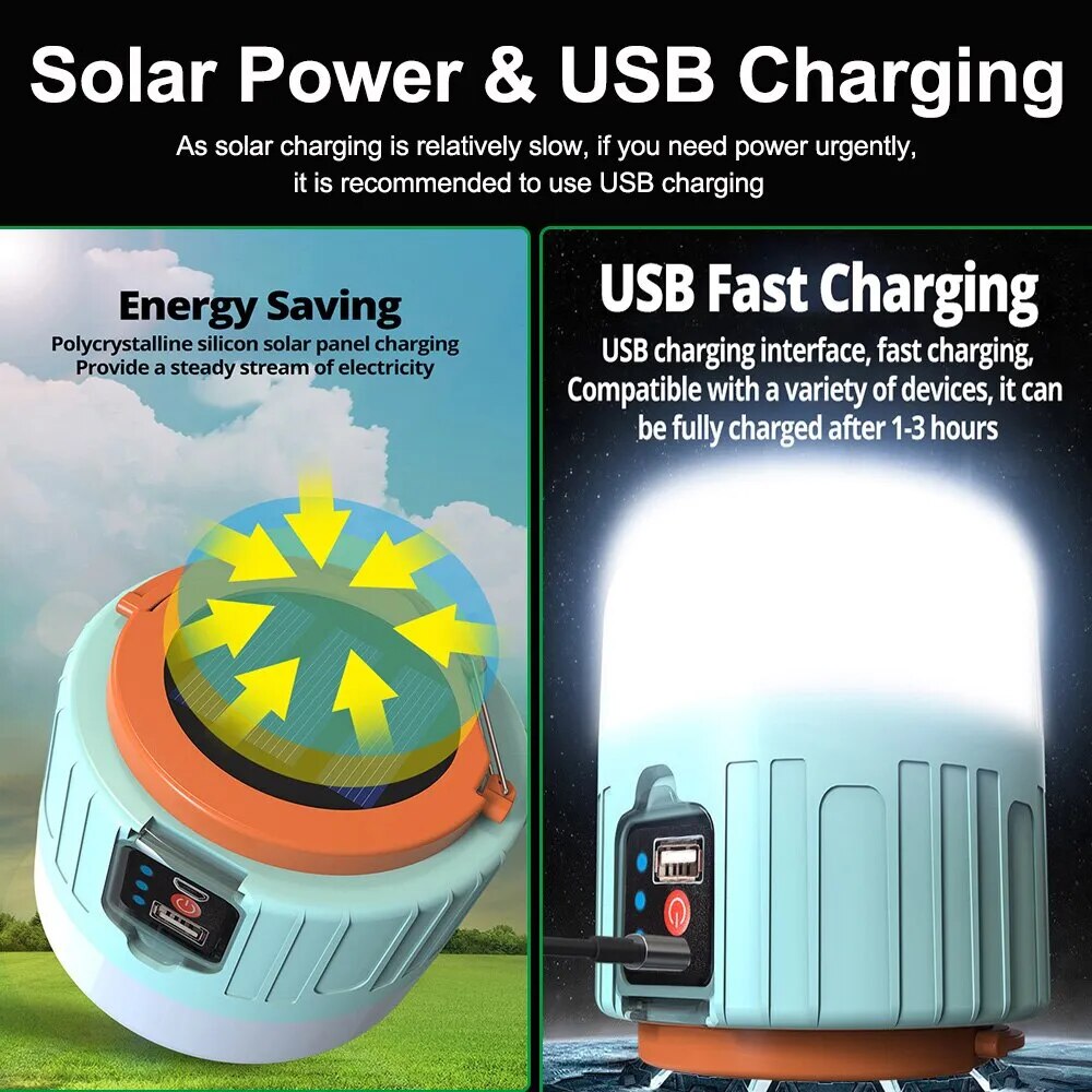 Camping Light – USB & Solar Rechargeable Tent Lantern with Remote | 60W Outdoor LED