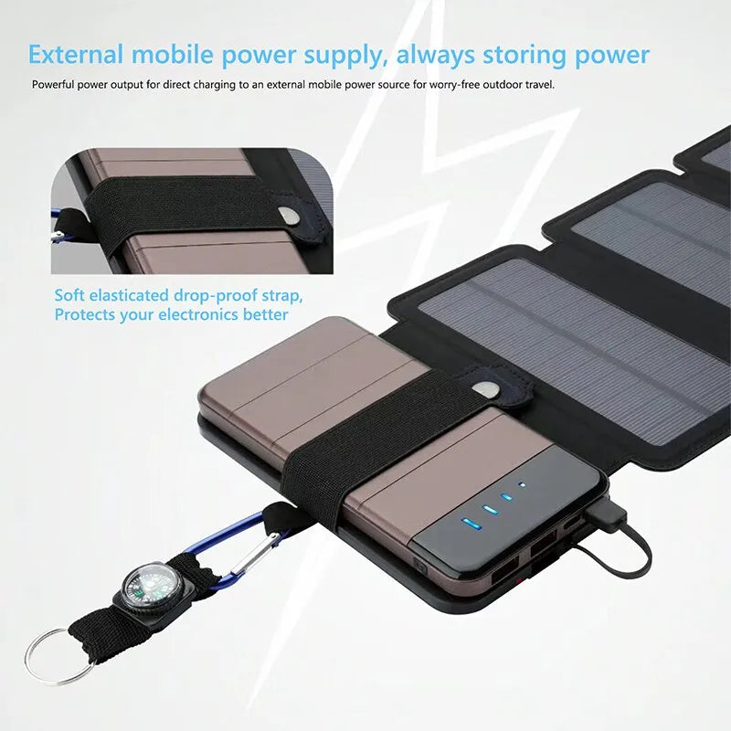 Foldable Solar Panel USB Charger – Portable Outdoor Solar Power Bank for Camping & Hiking