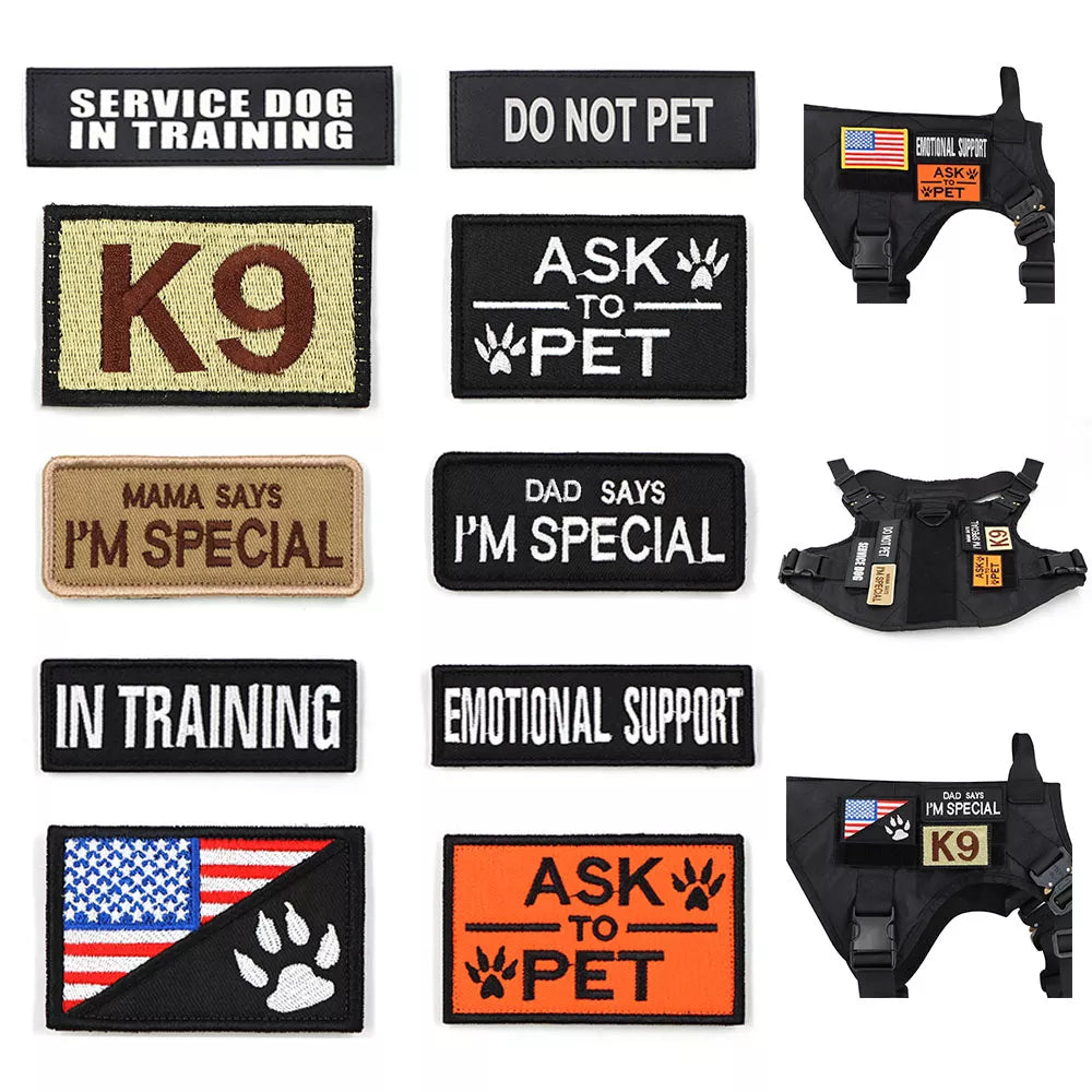 Dog Harness Patches – Hook & Loop Name Tags for Service Dogs, K9 & Emotional Support