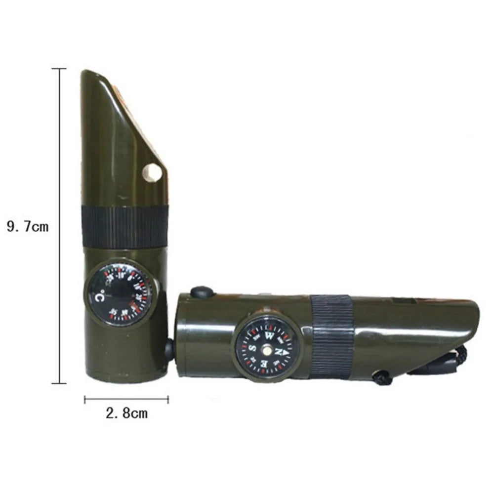 7-in-1 Emergency Survival Whistle – Multifunction Outdoor Survival Tool with Compass, LED, and Storage