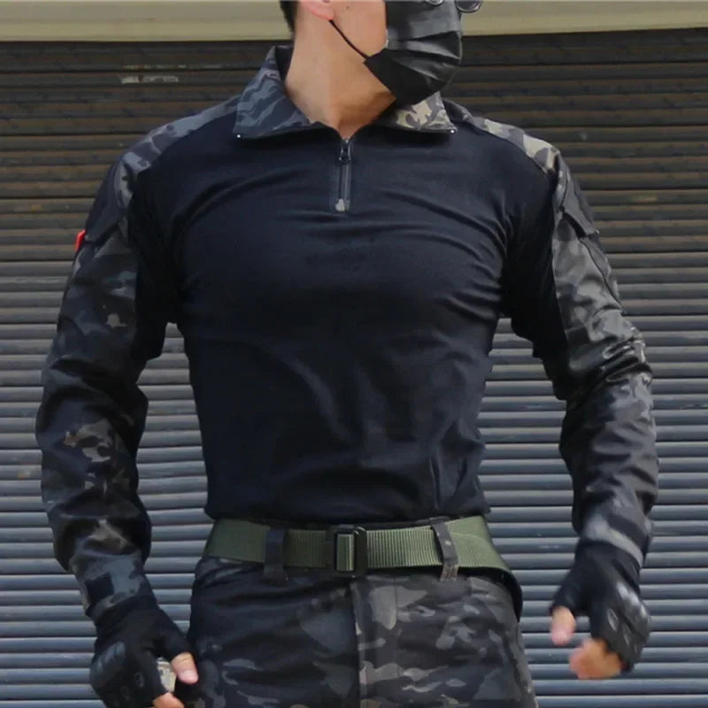Men's Military Tactical Uniform Set - Hooded Soft Shell Hunting Jacket with Breathable Long Sleeve Shirt and Multi-Pocket Cargo Pants - Unisex