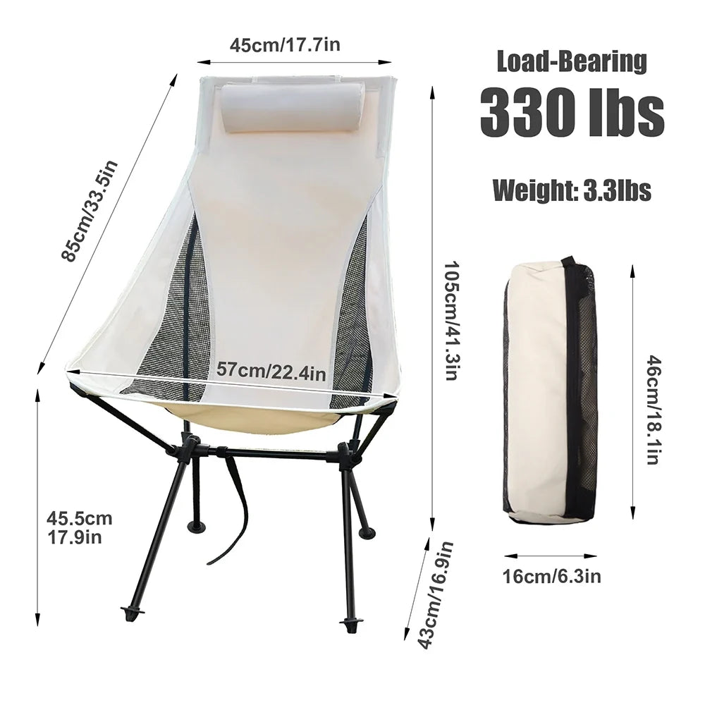 Portable Folding Camping Chair with Headrest – Lightweight Heavy-Duty Aluminum Outdoor Chair
