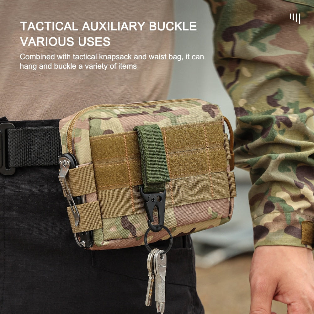2 PCs Tactical Gear Clip: Nylon Key Ring Holder & Molle Hook Carabiner