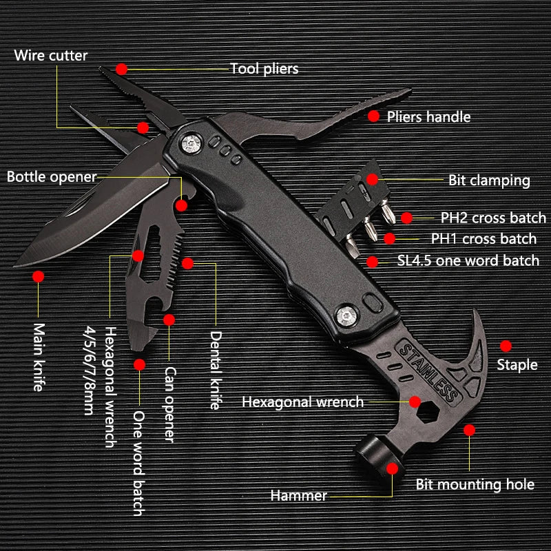 Heavy Duty Multifunctional Pliers with Hammer – 7-in-1 Stainless Steel Survival Multi-Tool for Camping, DIY & Emergencies