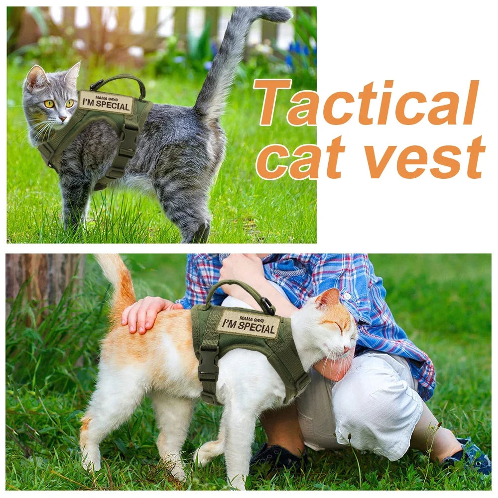 Cat Harness Vest – Tactical, Comfortable, Secure & Adventure-Ready with D-Ring Leash Clip