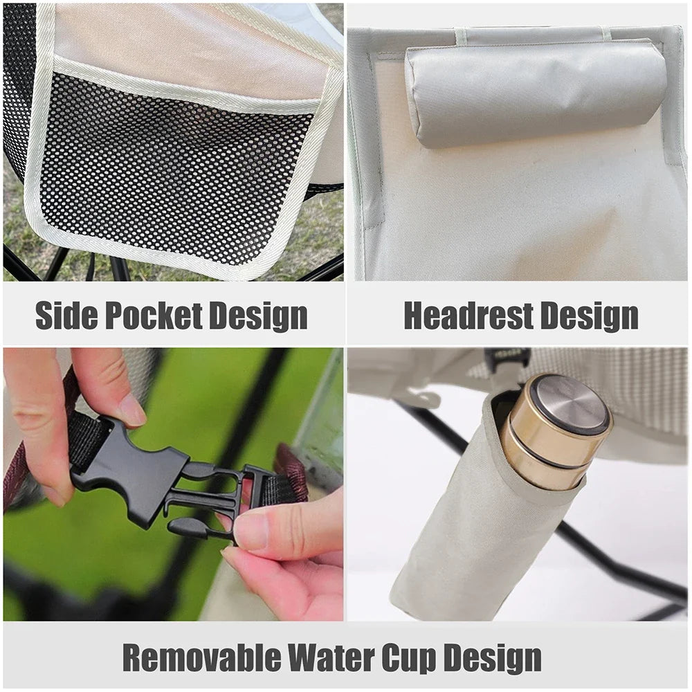 Portable Folding Camping Chair with Headrest – Lightweight Heavy-Duty Aluminum Outdoor Chair