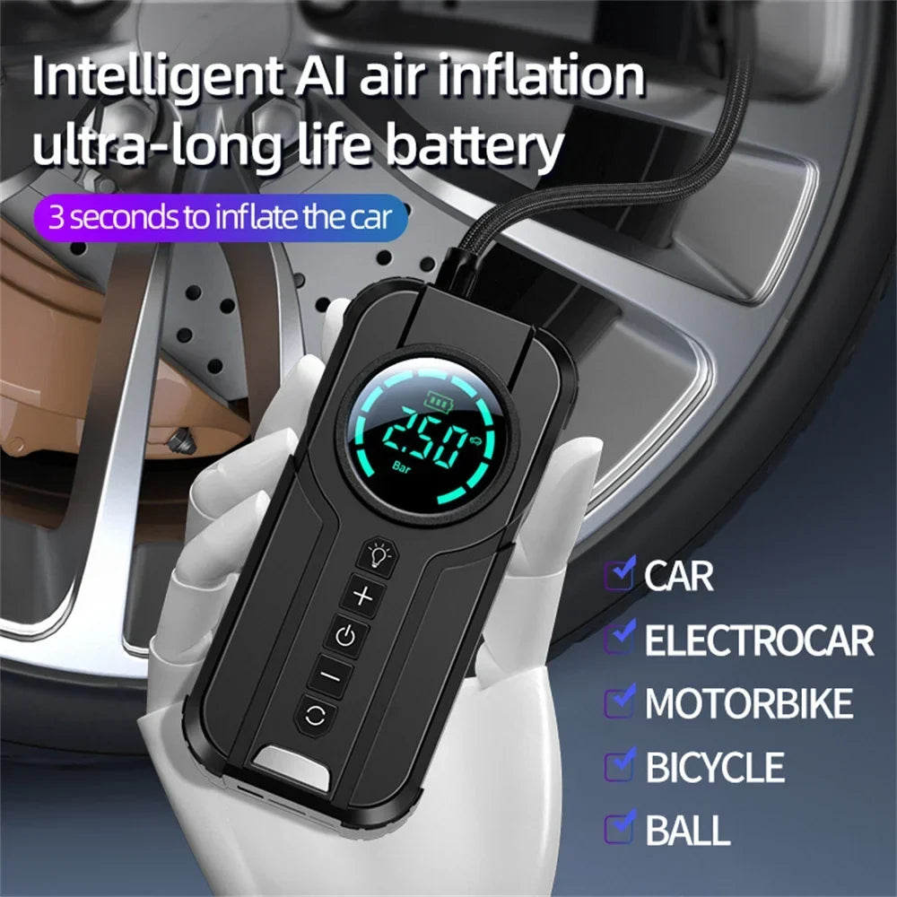 4-in-1 Car Jump Starter with Air Compressor, Power Bank & LED Flashlight – 1000A Peak Booster