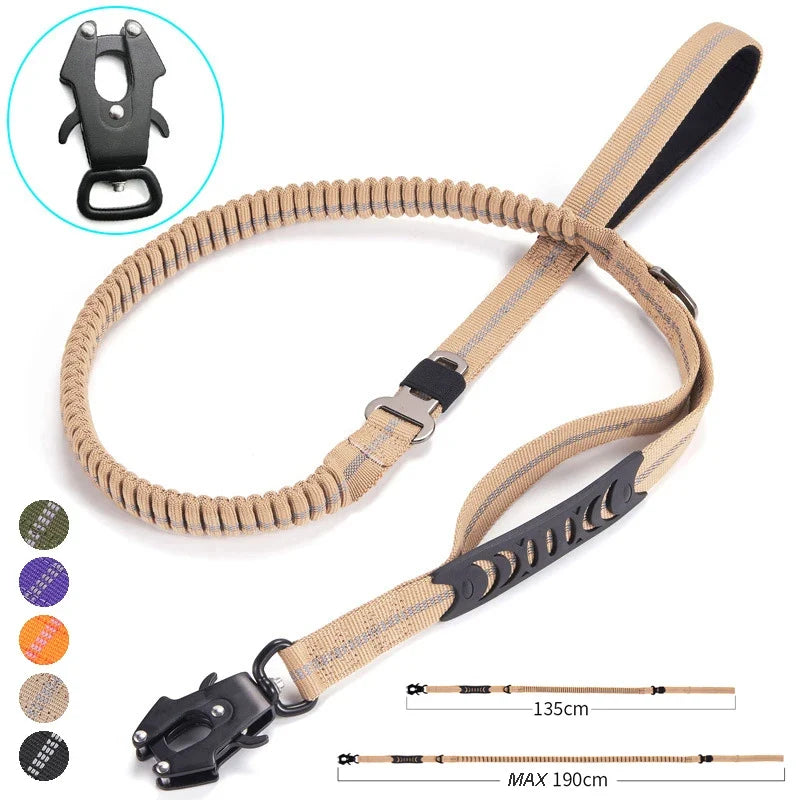 Heavy Duty Tactical Bungee Dog Leash with 2 Handles – K9 Training & Walking Leash for Large Dogs