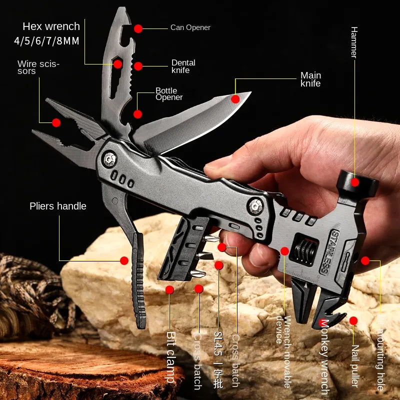Heavy Duty Multifunctional Pliers with Hammer – 7-in-1 Stainless Steel Survival Multi-Tool for Camping, DIY & Emergencies