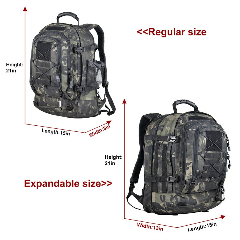 60L Military Tactical Backpack – Expandable Waterproof Outdoor Rucksack for Camping, Hiking & Travel |