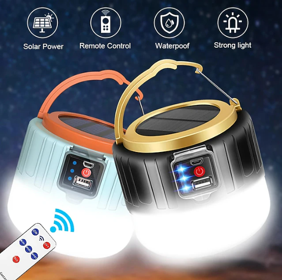 Camping Light – USB & Solar Rechargeable Tent Lantern with Remote | 60W Outdoor LED