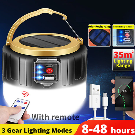 Camping Light – USB & Solar Rechargeable Tent Lantern with Remote | 60W Outdoor LED