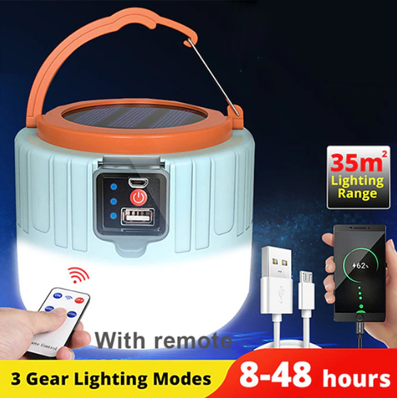 Camping Light – USB & Solar Rechargeable Tent Lantern with Remote | 60W Outdoor LED