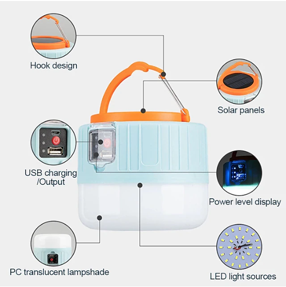 Camping Light – USB & Solar Rechargeable Tent Lantern with Remote | 60W Outdoor LED