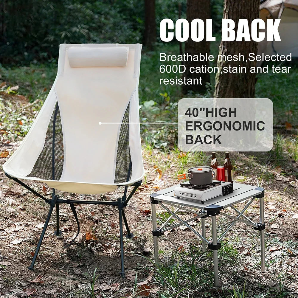 Portable Folding Camping Chair with Headrest – Lightweight Heavy-Duty Aluminum Outdoor Chair