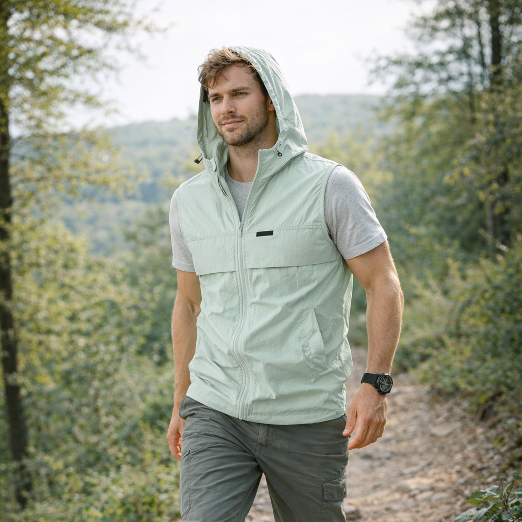 Men's Hooded Gilet - Lightweight Windproof Outdoor Vest for Fishing & Hiking