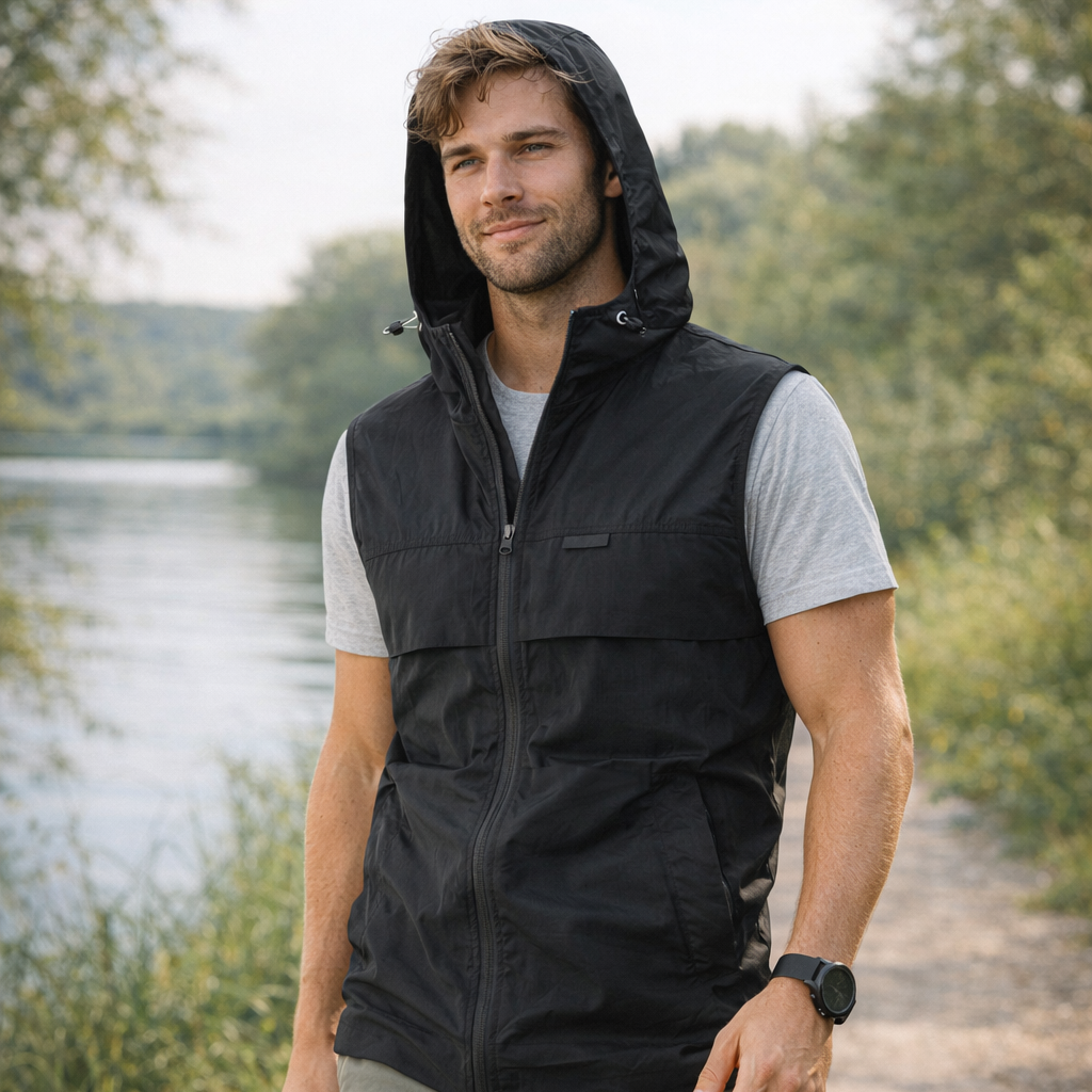 Men's Hooded Gilet - Lightweight Windproof Outdoor Vest for Fishing & Hiking
