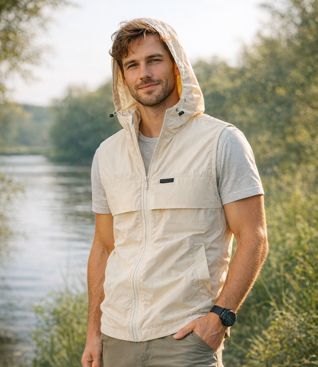 Men's Hooded Gilet - Lightweight Windproof Outdoor Vest for Fishing & Hiking