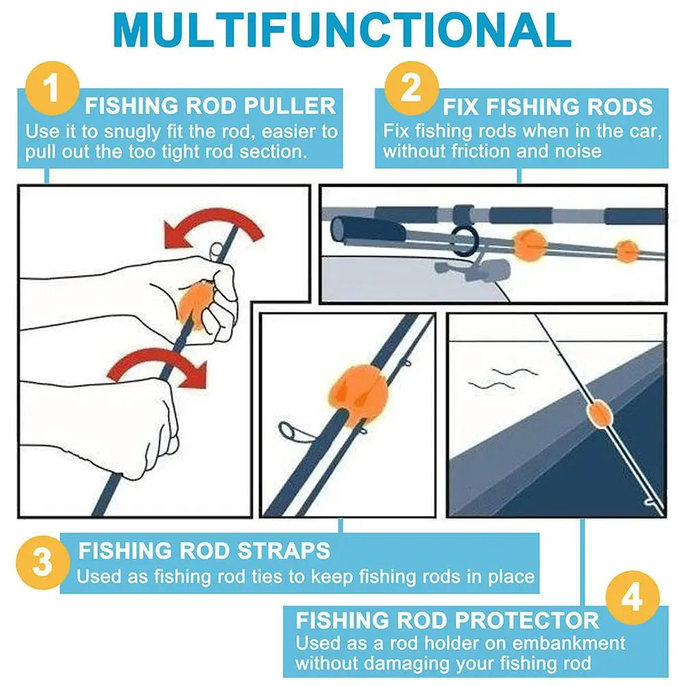 Silicone Fishing Rod Holder Set – 6pcs Soft Rubber Straps for Rod Protection & Storage