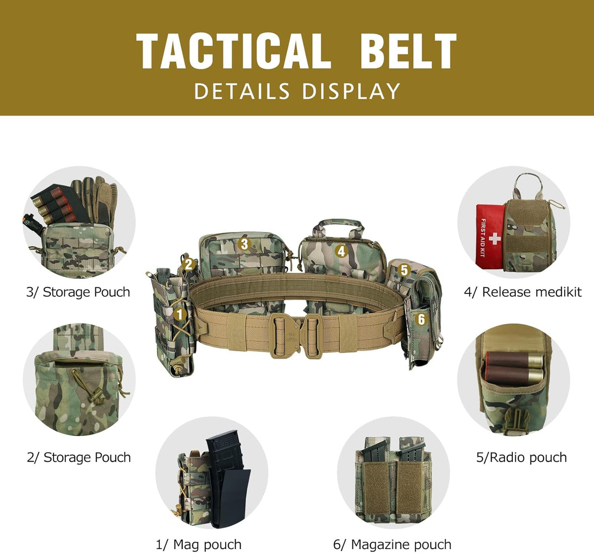 8-in-1 Quick Release Tactical Utility Belt with MOLLE Pouches – Modular Waist Gear System