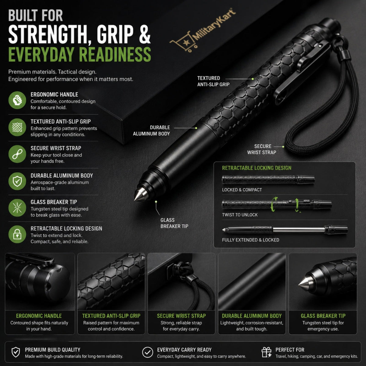 Retractable Safety Walking Stick – Emergency Car Escape Tool with Glass Breaker