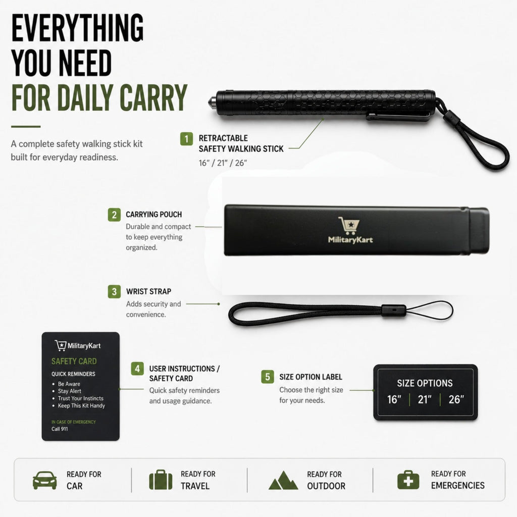 Retractable Safety Walking Stick – Emergency Car Escape Tool with Glass Breaker