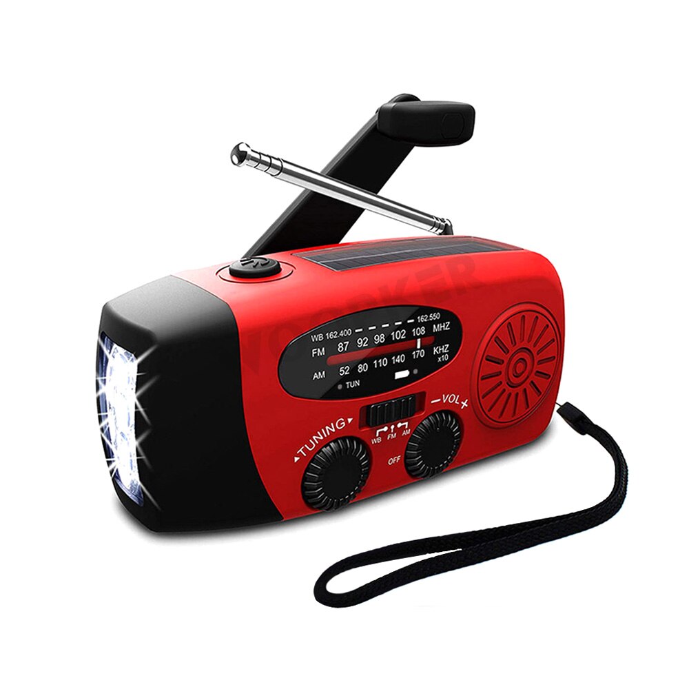 Portable Emergency Solar Radio with Hand Crank, NOAA Weather Alerts, LED Flashlight & 1000mAh Power Bank